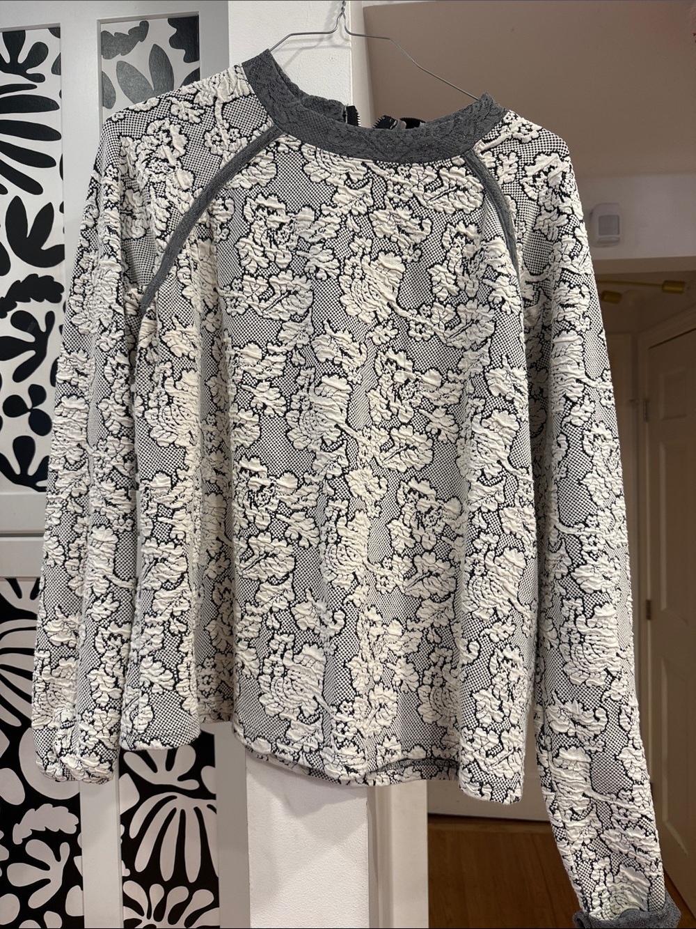 ASOS Textured Floral Knit Pullover - Cream & Gray